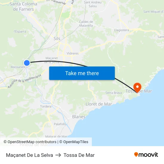 Maçanet De La Selva to Tossa De Mar map