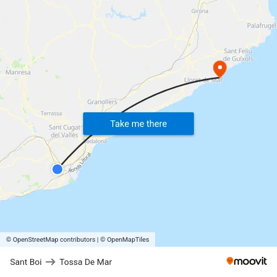 Sant Boi to Tossa De Mar map