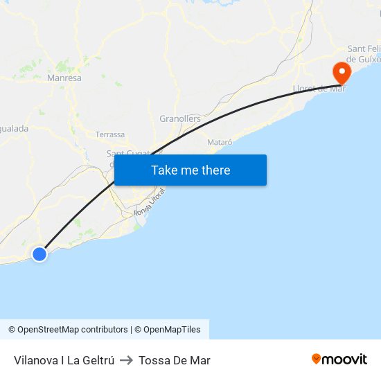 Vilanova I La Geltrú to Tossa De Mar map