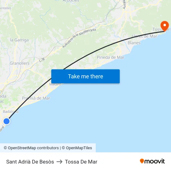 Sant Adrià De Besòs to Tossa De Mar map