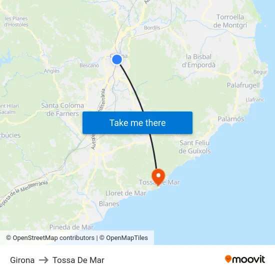 Girona to Tossa De Mar map