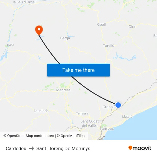 Cardedeu to Sant Llorenç De Morunys map