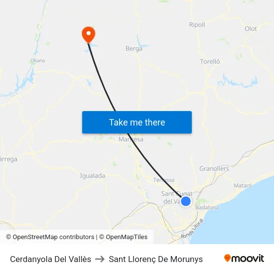 Cerdanyola Del Vallès to Sant Llorenç De Morunys map