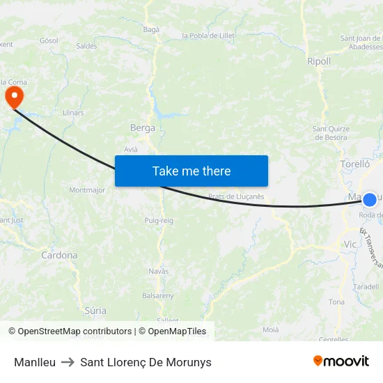 Manlleu to Sant Llorenç De Morunys map
