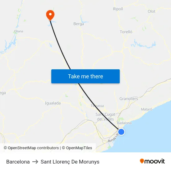 Barcelona to Sant Llorenç De Morunys map