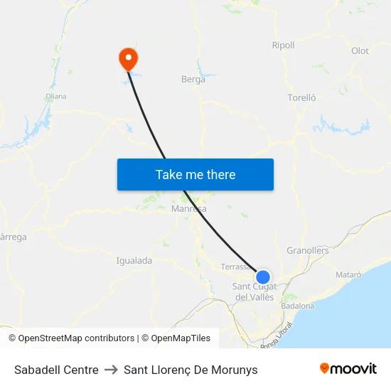 Sabadell Centre to Sant Llorenç De Morunys map