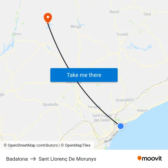 Badalona to Sant Llorenç De Morunys map