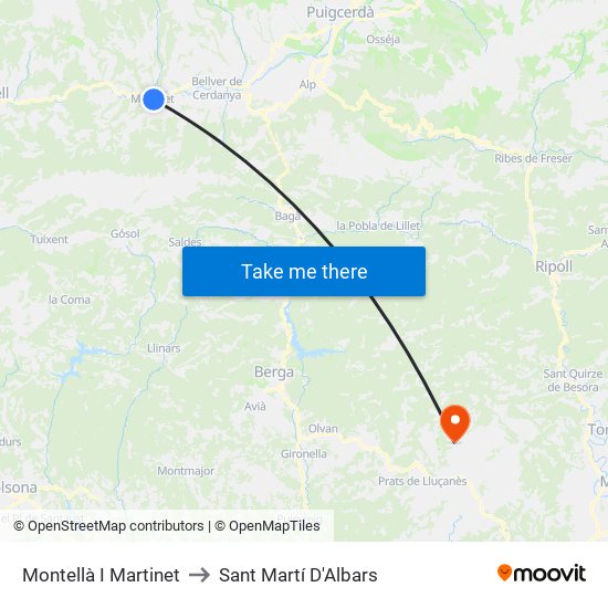 Montellà I Martinet to Sant Martí D'Albars map