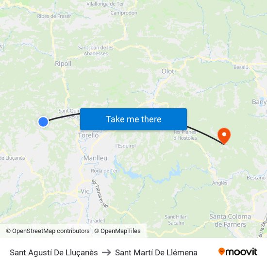 Sant Agustí De Lluçanès to Sant Martí De Llémena map