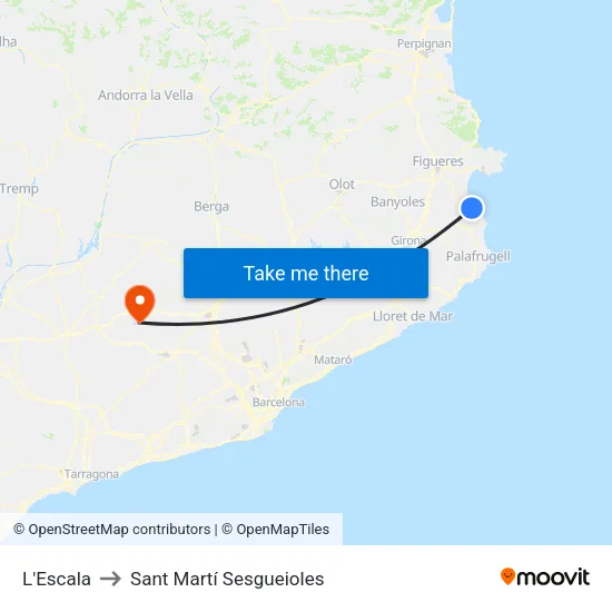L'Escala to Sant Martí Sesgueioles map