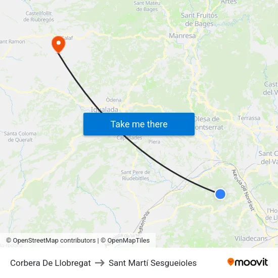 Corbera De Llobregat to Sant Martí Sesgueioles map