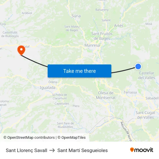 Sant Llorenç Savall to Sant Martí Sesgueioles map