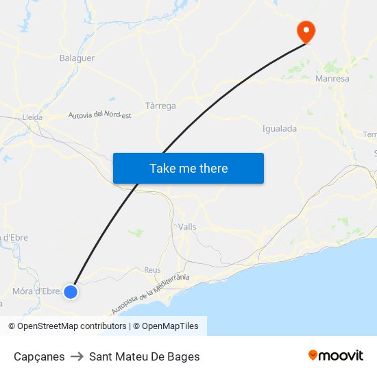 Capçanes to Sant Mateu De Bages map