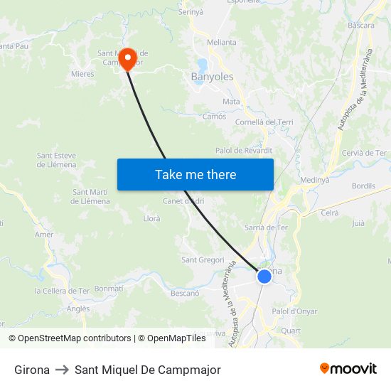 Girona to Sant Miquel De Campmajor map