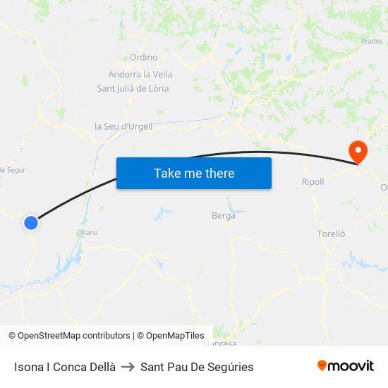Isona I Conca Dellà to Sant Pau De Segúries map