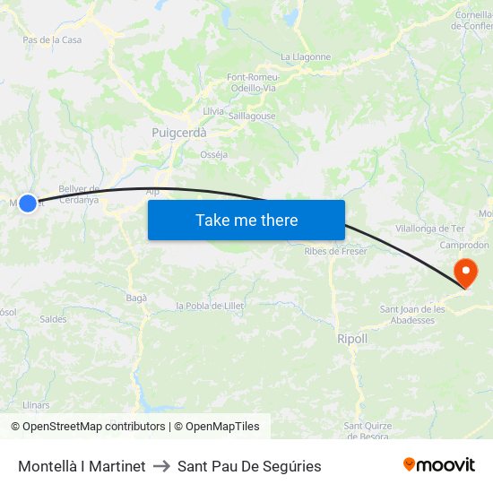 Montellà I Martinet to Sant Pau De Segúries map