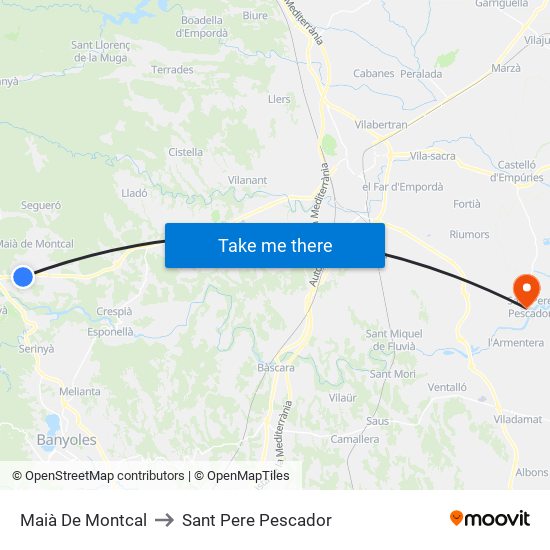 Maià De Montcal to Sant Pere Pescador map