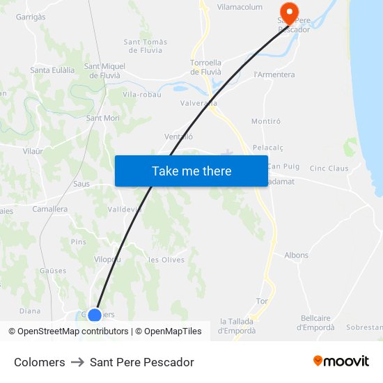 Colomers to Sant Pere Pescador map