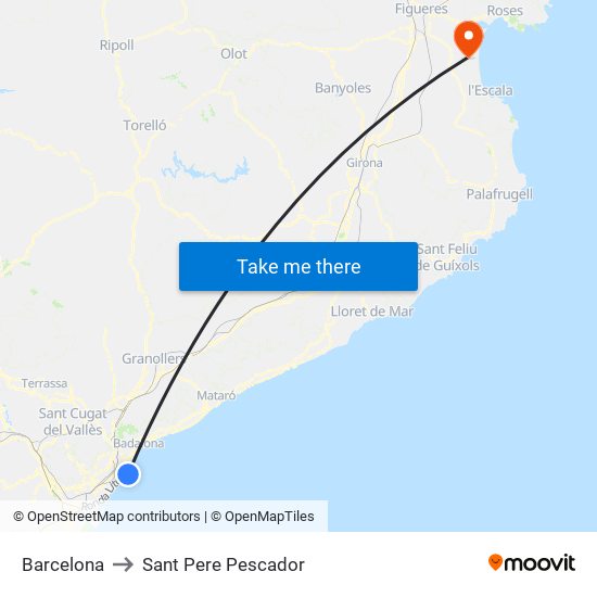 Barcelona to Sant Pere Pescador map