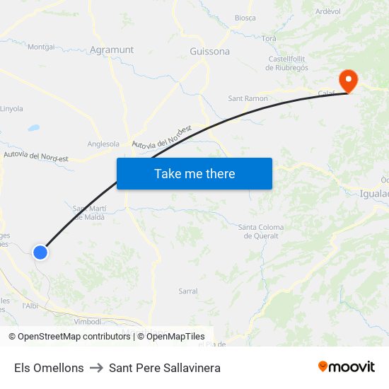 Els Omellons to Sant Pere Sallavinera map