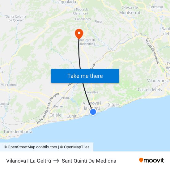 Vilanova I La Geltrú to Sant Quintí De Mediona map
