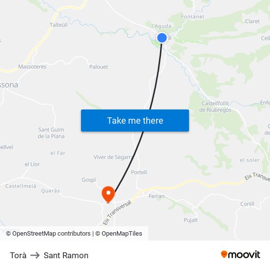 Torà to Sant Ramon map