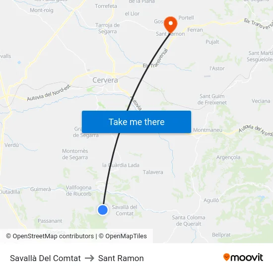Savallà Del Comtat to Sant Ramon map