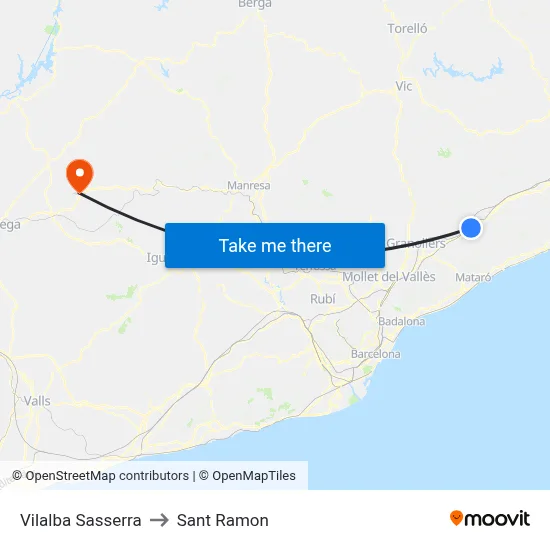 Vilalba Sasserra to Sant Ramon map