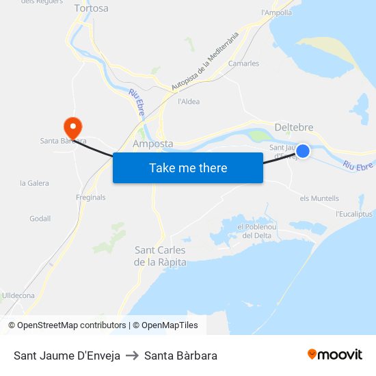 Sant Jaume D'Enveja to Santa Bàrbara map