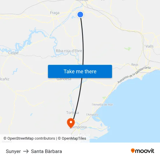 Sunyer to Santa Bàrbara map