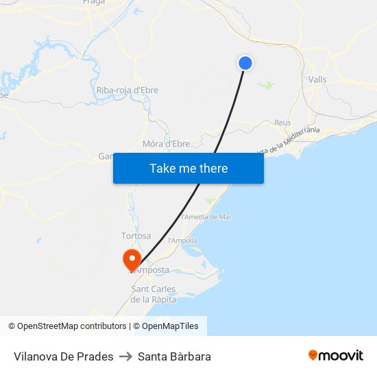 Vilanova De Prades to Santa Bàrbara map