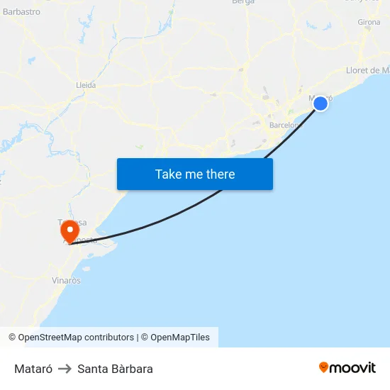 Mataró to Santa Bàrbara map