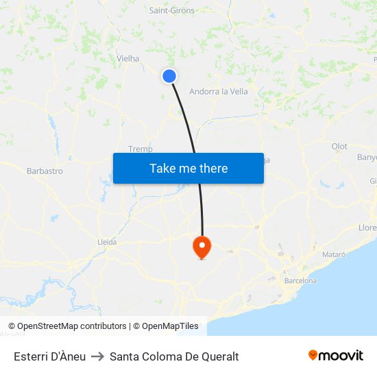 Esterri D'Àneu to Santa Coloma De Queralt map