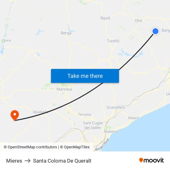 Mieres to Santa Coloma De Queralt map