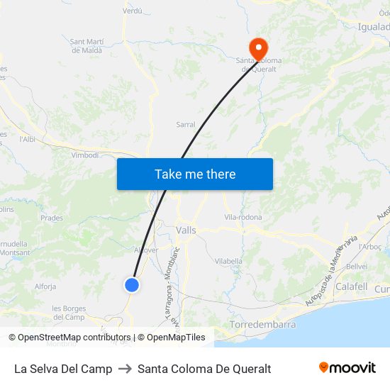 La Selva Del Camp to Santa Coloma De Queralt map