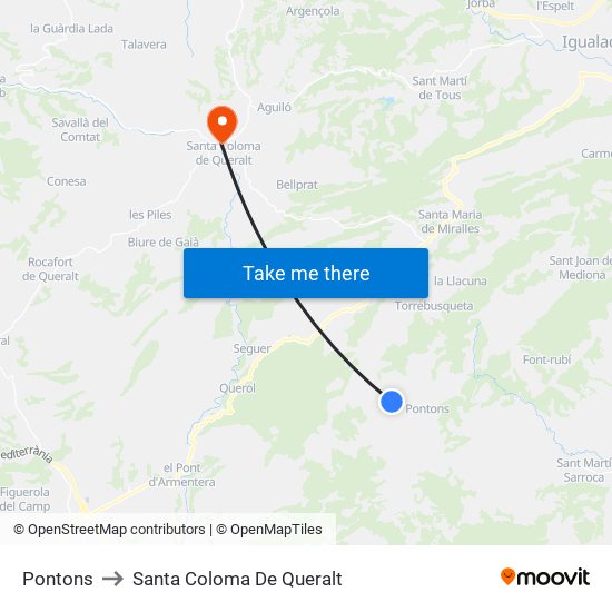 Pontons to Santa Coloma De Queralt map