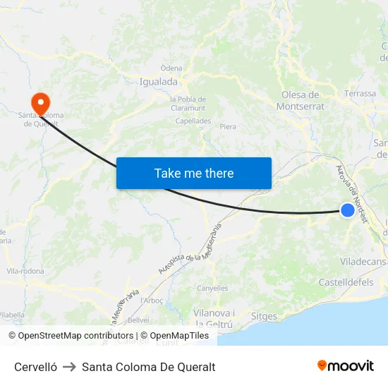 Cervelló to Santa Coloma De Queralt map