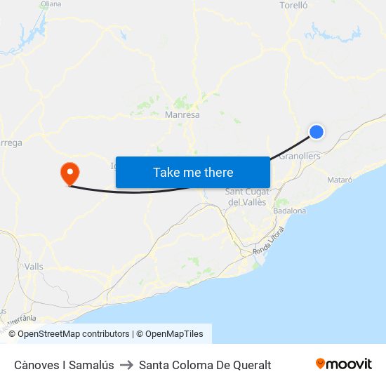 Cànoves I Samalús to Santa Coloma De Queralt map