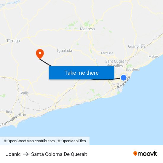 Joanic to Santa Coloma De Queralt map
