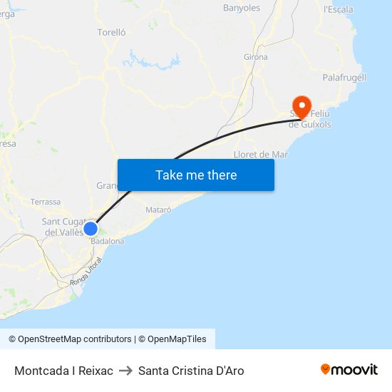 Montcada I Reixac to Santa Cristina D'Aro map