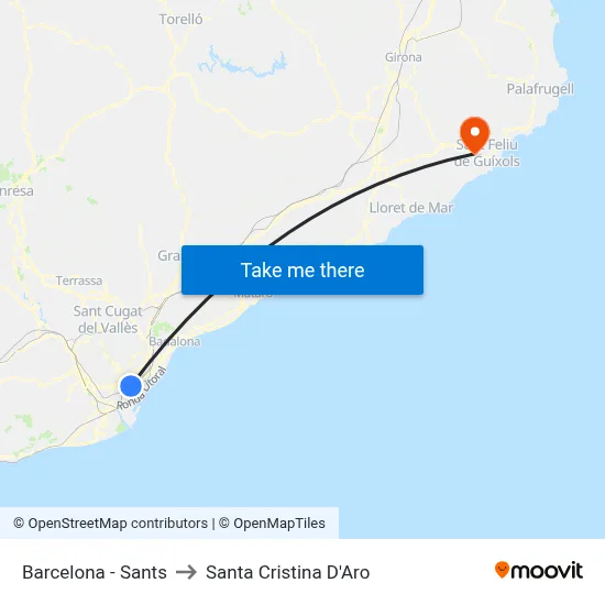 Barcelona - Sants to Santa Cristina D'Aro map