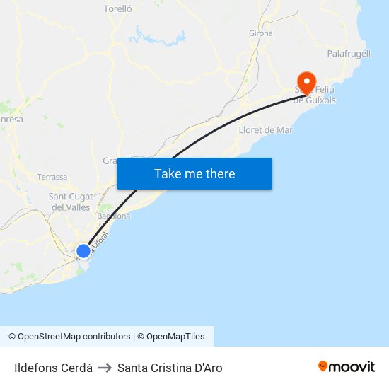 Ildefons Cerdà to Santa Cristina D'Aro map