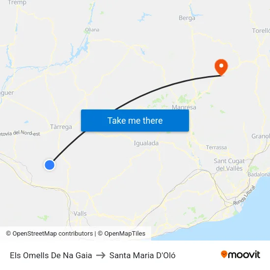 Els Omells De Na Gaia to Santa Maria D'Oló map