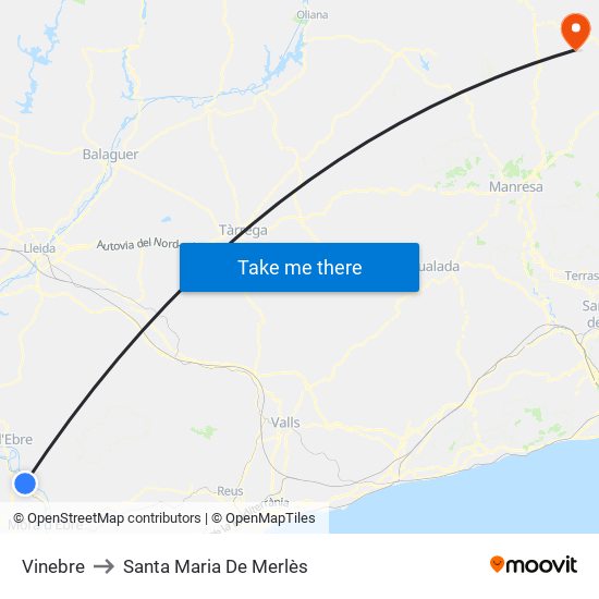Vinebre to Santa Maria De Merlès map