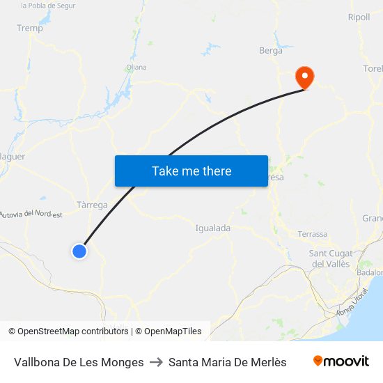 Vallbona De Les Monges to Santa Maria De Merlès map