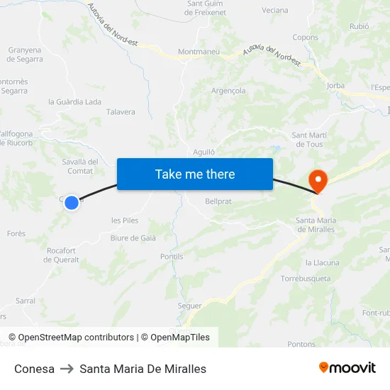 Conesa to Santa Maria De Miralles map