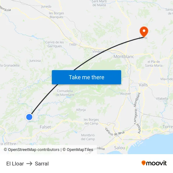 El Lloar to Sarral map