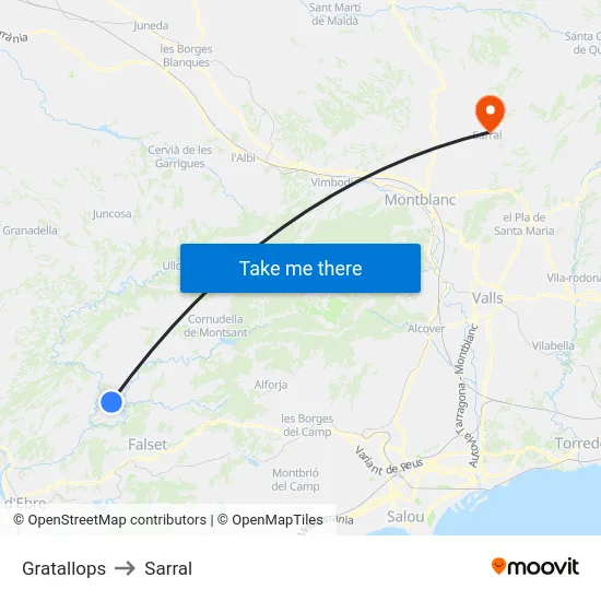 Gratallops to Sarral map