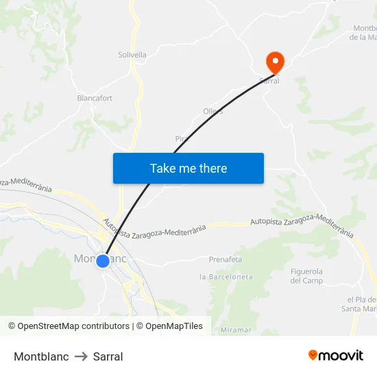 Montblanc to Sarral map