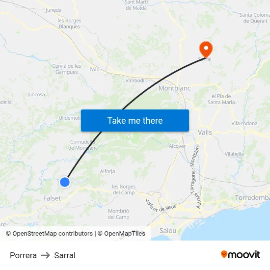 Porrera to Sarral map